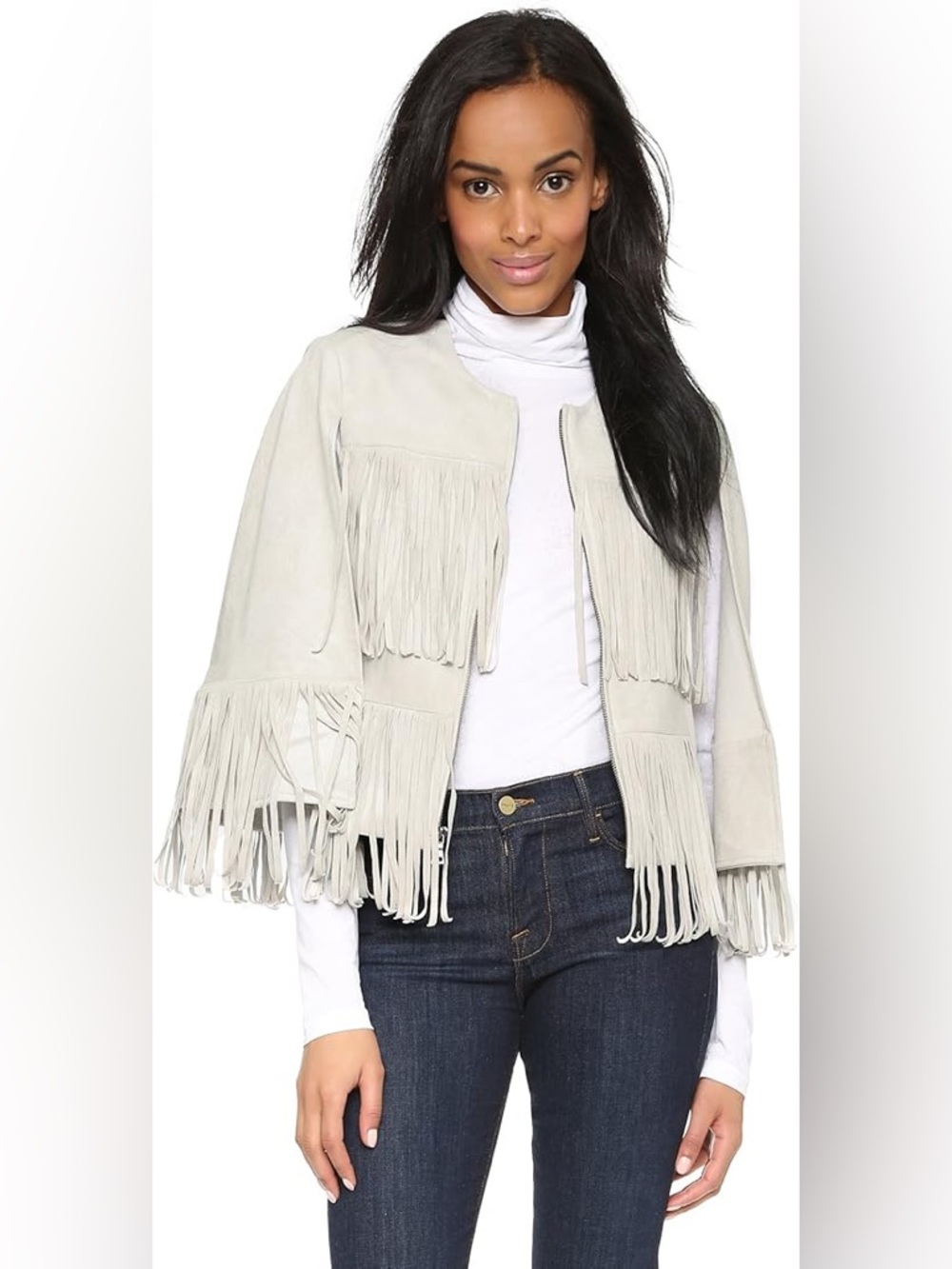 NWT BCBGMAXAZRIA Jonah Faux Suede Fringe Cape Jacket Medium